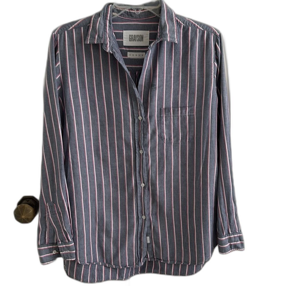 EUC Grayson by Frank & Eileen The Hero Stripe Button Up Shirt Sz L 4
